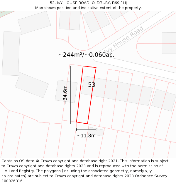 53, IVY HOUSE ROAD, OLDBURY, B69 1HJ: Plot and title map