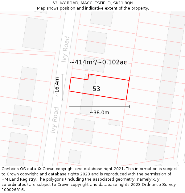 53, IVY ROAD, MACCLESFIELD, SK11 8QN: Plot and title map