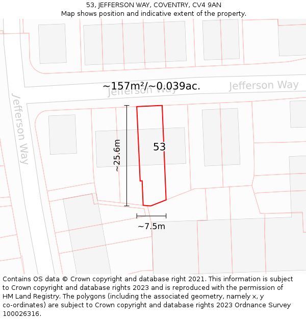 53, JEFFERSON WAY, COVENTRY, CV4 9AN: Plot and title map