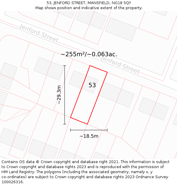 53, JENFORD STREET, MANSFIELD, NG18 5QY: Plot and title map