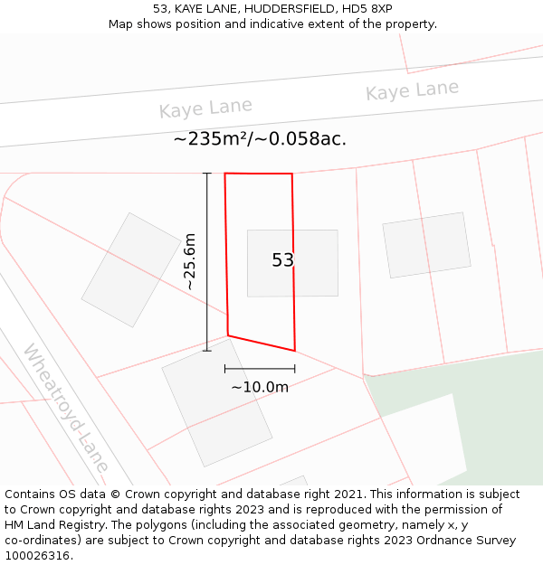 53, KAYE LANE, HUDDERSFIELD, HD5 8XP: Plot and title map