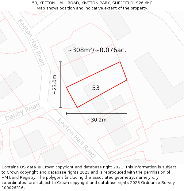 53, KEETON HALL ROAD, KIVETON PARK, SHEFFIELD, S26 6NF: Plot and title map