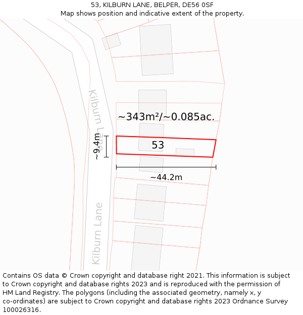 53, KILBURN LANE, BELPER, DE56 0SF: Plot and title map