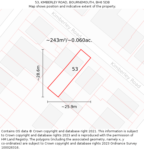 53, KIMBERLEY ROAD, BOURNEMOUTH, BH6 5DB: Plot and title map