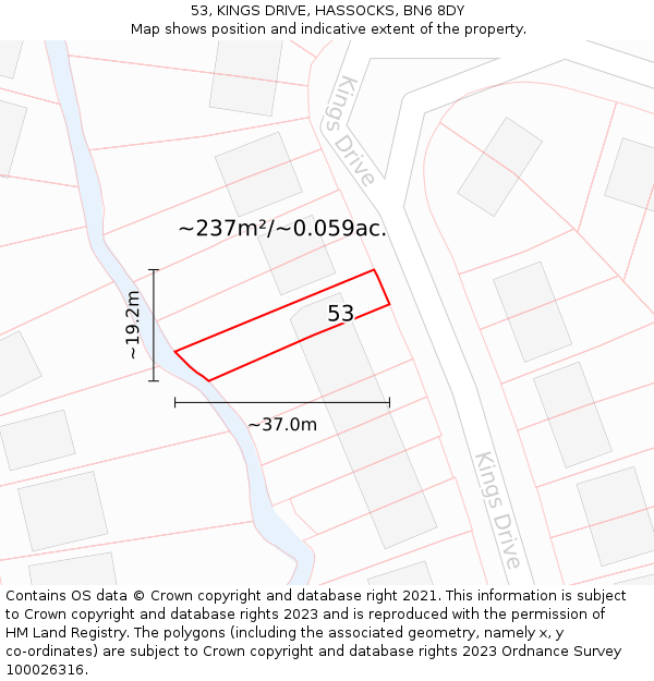 53, KINGS DRIVE, HASSOCKS, BN6 8DY: Plot and title map