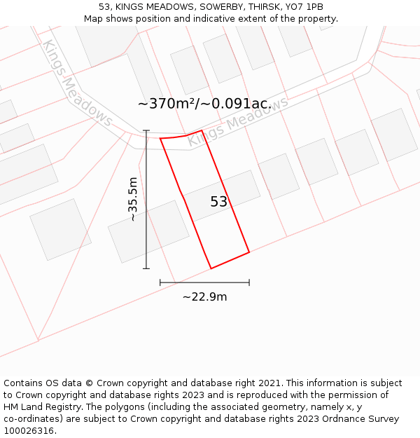53, KINGS MEADOWS, SOWERBY, THIRSK, YO7 1PB: Plot and title map