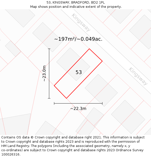 53, KINGSWAY, BRADFORD, BD2 1PL: Plot and title map