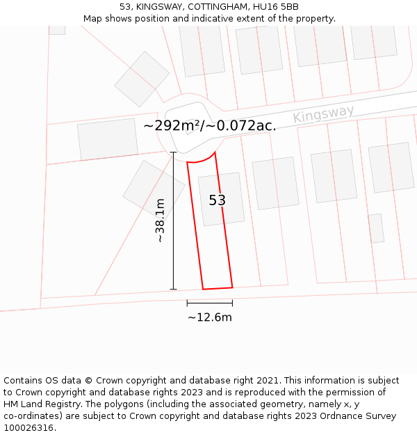 53, KINGSWAY, COTTINGHAM, HU16 5BB: Plot and title map