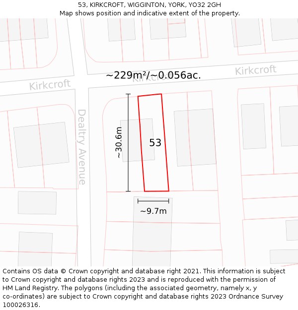 53, KIRKCROFT, WIGGINTON, YORK, YO32 2GH: Plot and title map