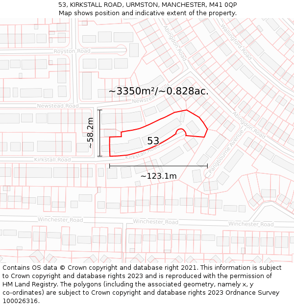 53, KIRKSTALL ROAD, URMSTON, MANCHESTER, M41 0QP: Plot and title map