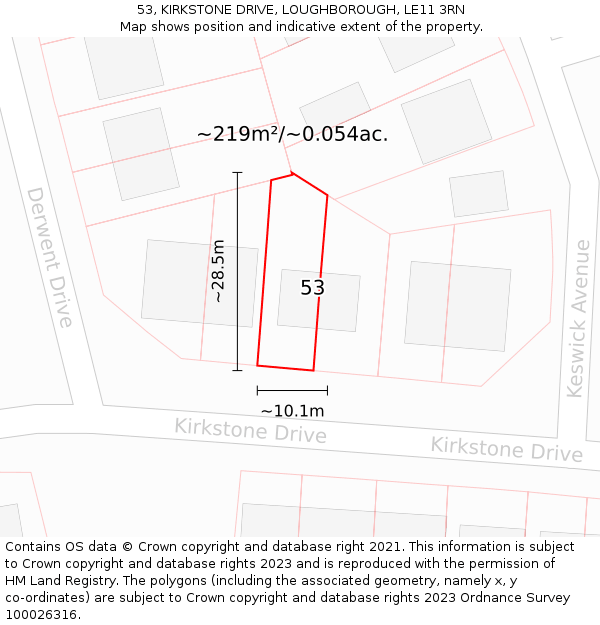 53, KIRKSTONE DRIVE, LOUGHBOROUGH, LE11 3RN: Plot and title map
