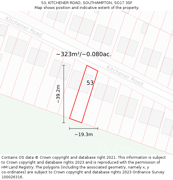 53, KITCHENER ROAD, SOUTHAMPTON, SO17 3SF: Plot and title map