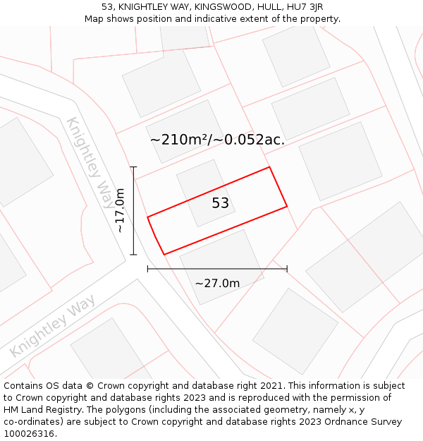 53, KNIGHTLEY WAY, KINGSWOOD, HULL, HU7 3JR: Plot and title map