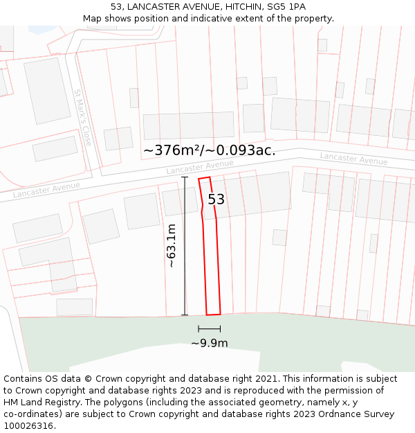 53, LANCASTER AVENUE, HITCHIN, SG5 1PA: Plot and title map