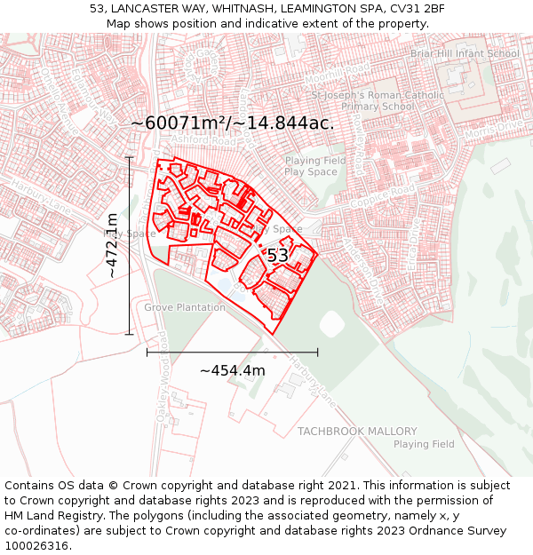 53, LANCASTER WAY, WHITNASH, LEAMINGTON SPA, CV31 2BF: Plot and title map