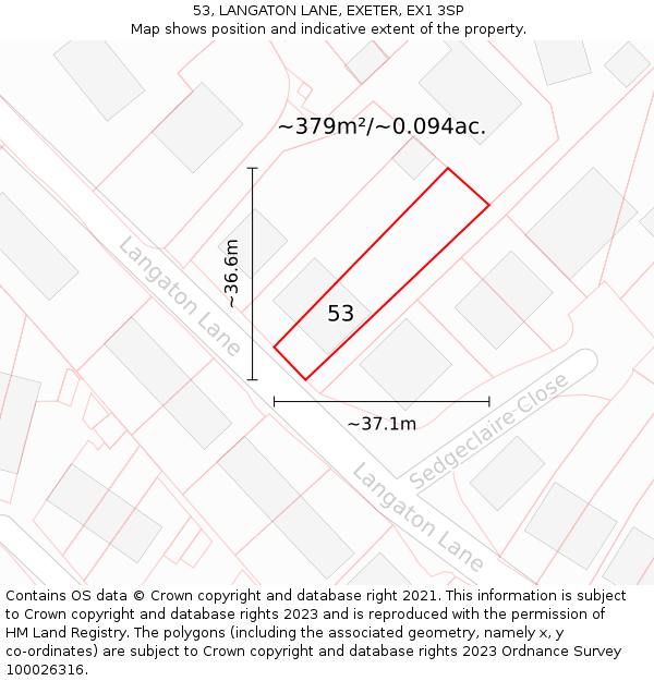 53, LANGATON LANE, EXETER, EX1 3SP: Plot and title map