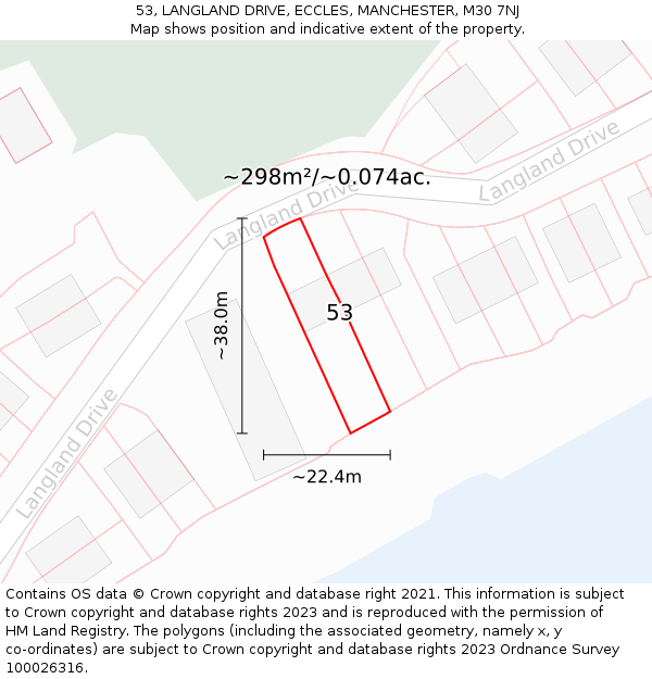 53, LANGLAND DRIVE, ECCLES, MANCHESTER, M30 7NJ: Plot and title map