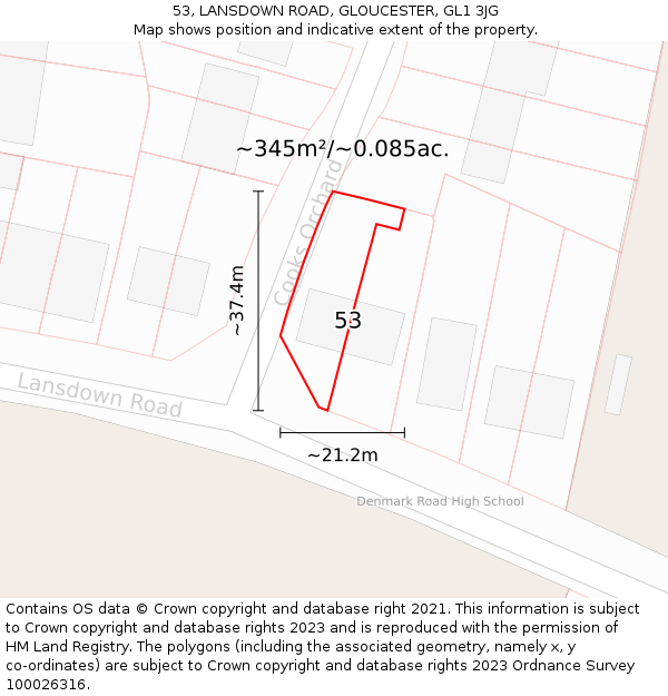 53, LANSDOWN ROAD, GLOUCESTER, GL1 3JG: Plot and title map