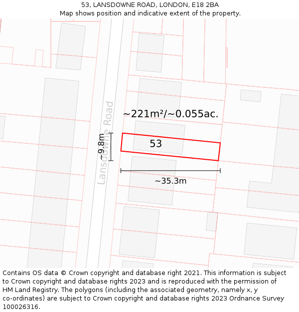 53, LANSDOWNE ROAD, LONDON, E18 2BA: Plot and title map