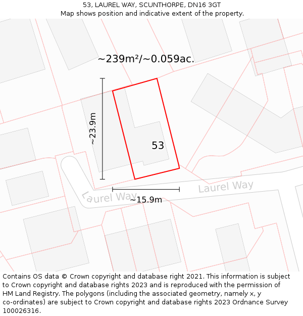 53, LAUREL WAY, SCUNTHORPE, DN16 3GT: Plot and title map