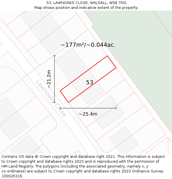 53, LAWNOAKS CLOSE, WALSALL, WS8 7NG: Plot and title map