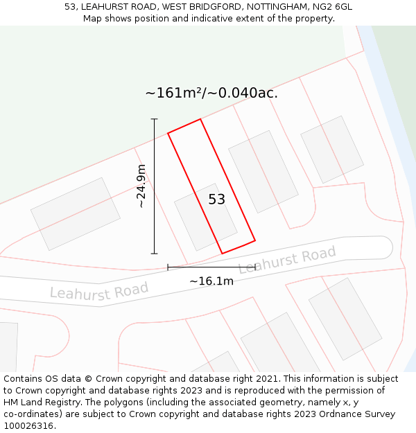 53, LEAHURST ROAD, WEST BRIDGFORD, NOTTINGHAM, NG2 6GL: Plot and title map