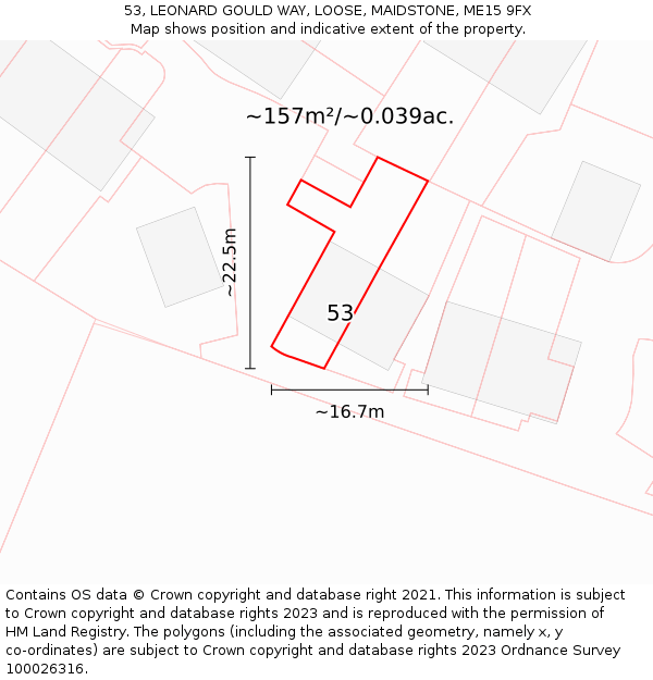 53, LEONARD GOULD WAY, LOOSE, MAIDSTONE, ME15 9FX: Plot and title map