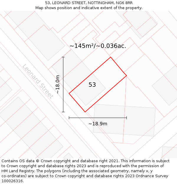 53, LEONARD STREET, NOTTINGHAM, NG6 8RR: Plot and title map