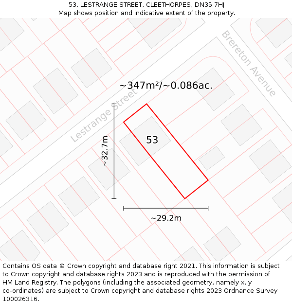 53, LESTRANGE STREET, CLEETHORPES, DN35 7HJ: Plot and title map