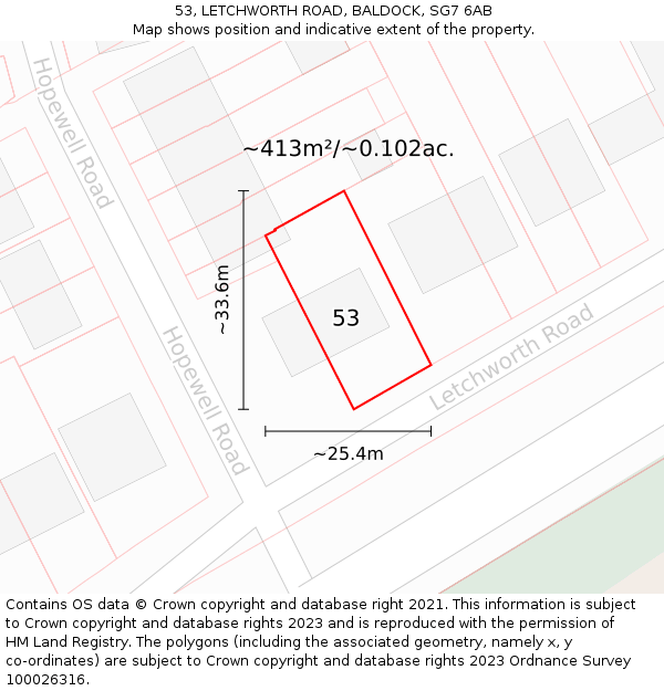53, LETCHWORTH ROAD, BALDOCK, SG7 6AB: Plot and title map