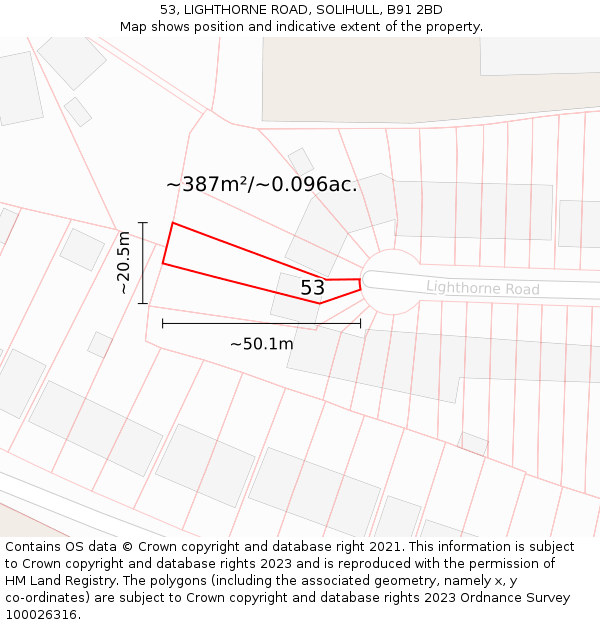 53, LIGHTHORNE ROAD, SOLIHULL, B91 2BD: Plot and title map