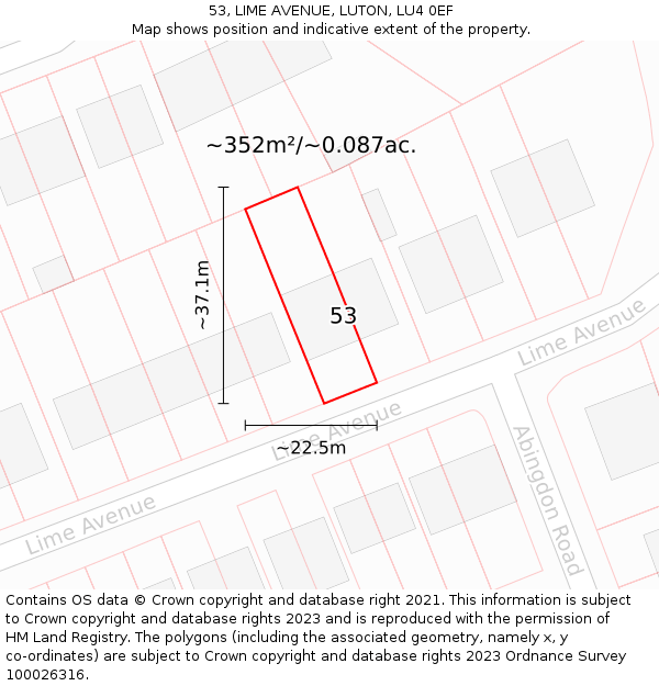 53, LIME AVENUE, LUTON, LU4 0EF: Plot and title map