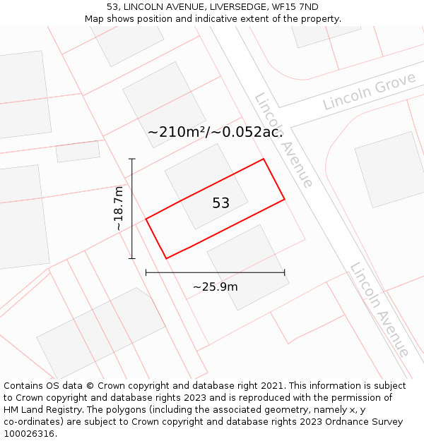 53, LINCOLN AVENUE, LIVERSEDGE, WF15 7ND: Plot and title map