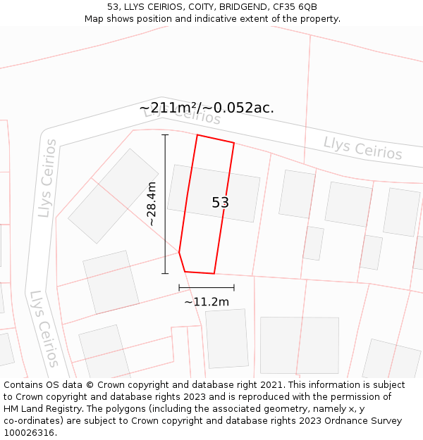 53, LLYS CEIRIOS, COITY, BRIDGEND, CF35 6QB: Plot and title map