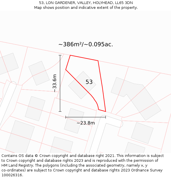 53, LON GARDENER, VALLEY, HOLYHEAD, LL65 3DN: Plot and title map