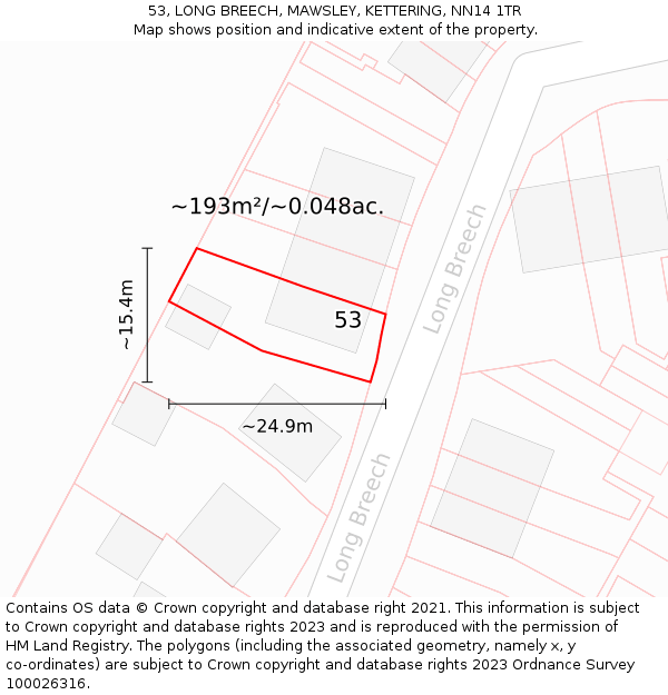 53, LONG BREECH, MAWSLEY, KETTERING, NN14 1TR: Plot and title map