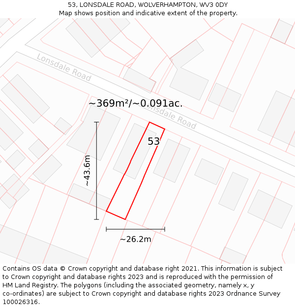53, LONSDALE ROAD, WOLVERHAMPTON, WV3 0DY: Plot and title map