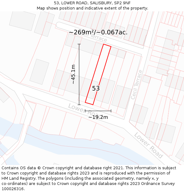 53, LOWER ROAD, SALISBURY, SP2 9NF: Plot and title map