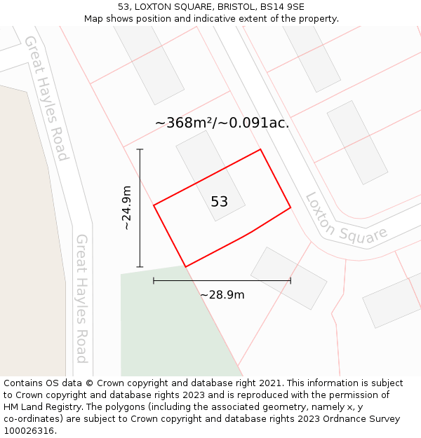 53, LOXTON SQUARE, BRISTOL, BS14 9SE: Plot and title map
