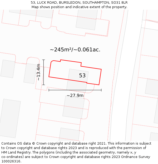 53, LUCK ROAD, BURSLEDON, SOUTHAMPTON, SO31 8LR: Plot and title map