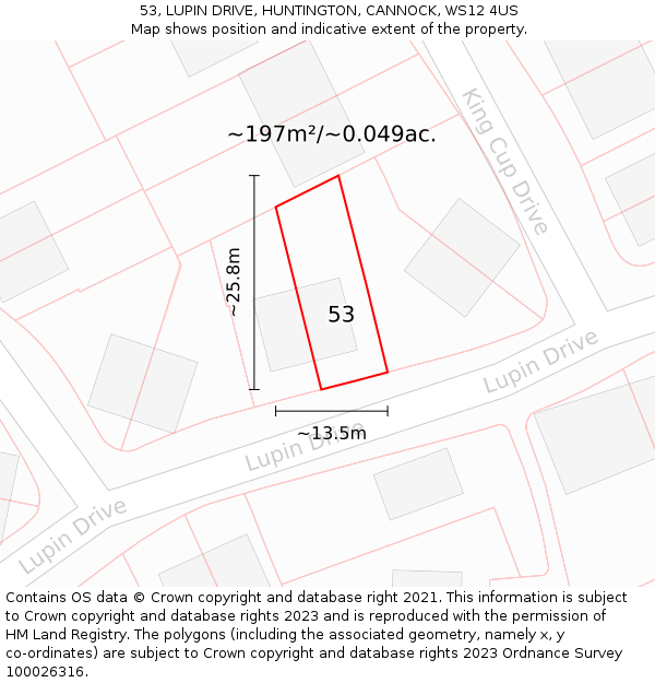 53, LUPIN DRIVE, HUNTINGTON, CANNOCK, WS12 4US: Plot and title map