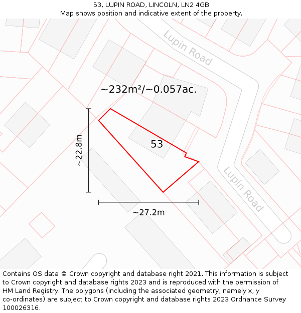 53, LUPIN ROAD, LINCOLN, LN2 4GB: Plot and title map