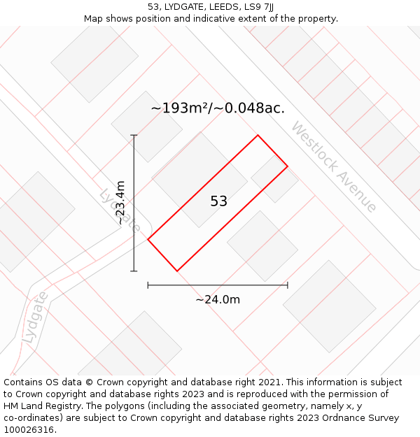 53, LYDGATE, LEEDS, LS9 7JJ: Plot and title map