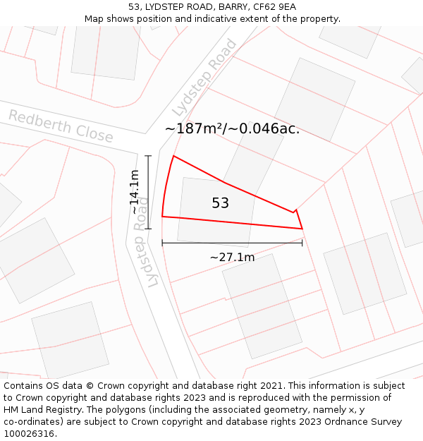 53, LYDSTEP ROAD, BARRY, CF62 9EA: Plot and title map