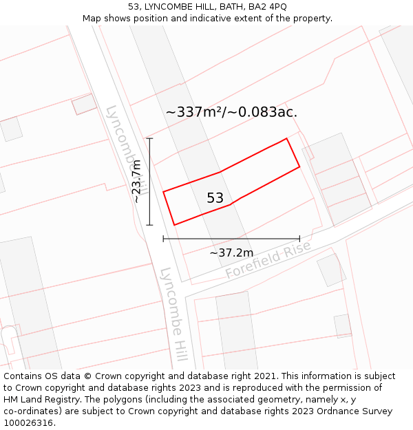 53, LYNCOMBE HILL, BATH, BA2 4PQ: Plot and title map