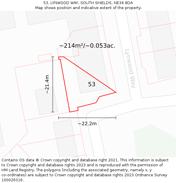 53, LYNWOOD WAY, SOUTH SHIELDS, NE34 8DA: Plot and title map