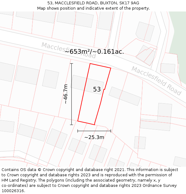 53, MACCLESFIELD ROAD, BUXTON, SK17 9AG: Plot and title map