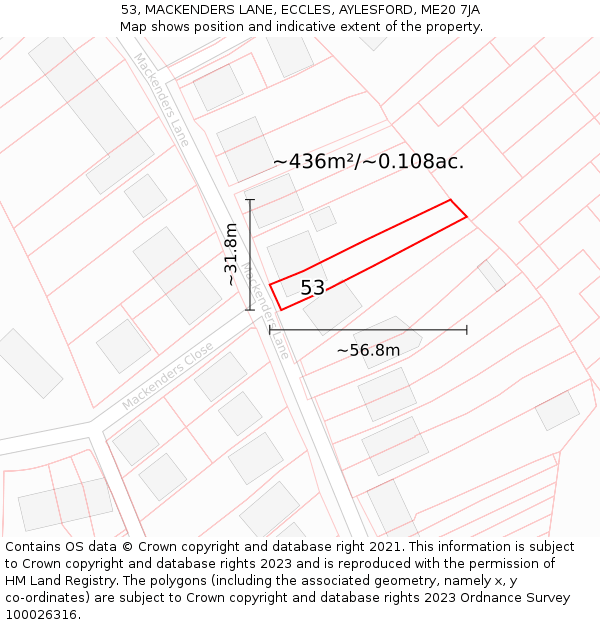 53, MACKENDERS LANE, ECCLES, AYLESFORD, ME20 7JA: Plot and title map