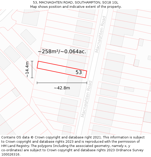53, MACNAGHTEN ROAD, SOUTHAMPTON, SO18 1GL: Plot and title map