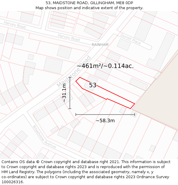 53, MAIDSTONE ROAD, GILLINGHAM, ME8 0DP: Plot and title map